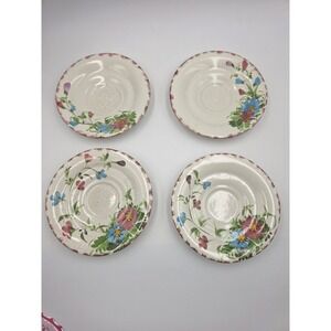 VTG Floral Tea Saucer Plates Hand Painted Scalloped Edge Set‎ of 4 Cottagecore